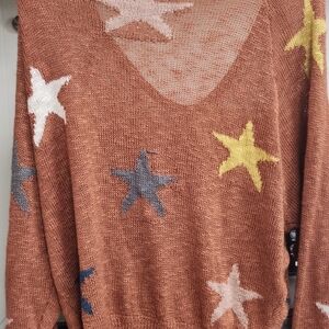 Rust Star Patterned Women's Sweater